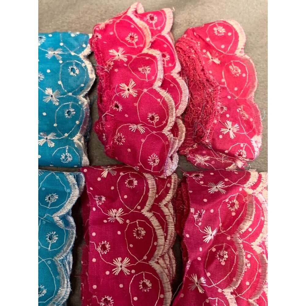 Blue & Pink Floral Eyelet Lace Trim Fabric Bundle - Picture 5 of 13